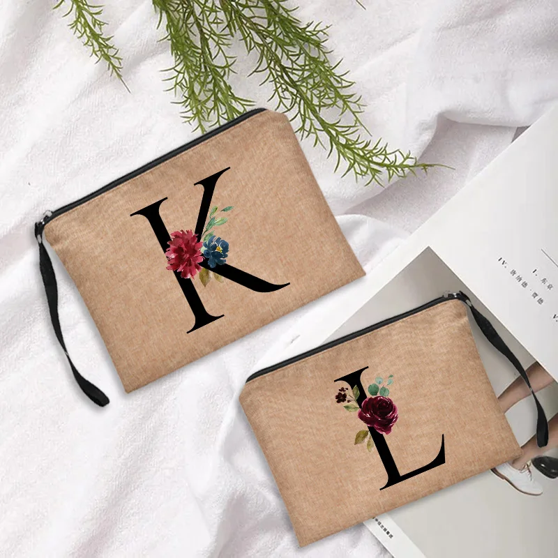 Хлопковая женская косметичка с надписью тканевая ручная дорожная сумка