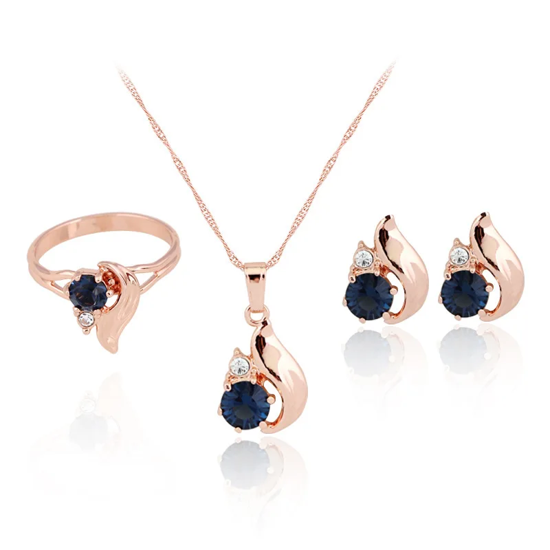 

Rose gold colour Dress Bridal Jewelry sets for woman crystal Necklace Earrings Ring Bracelet Party Wedding New Jewelry sets