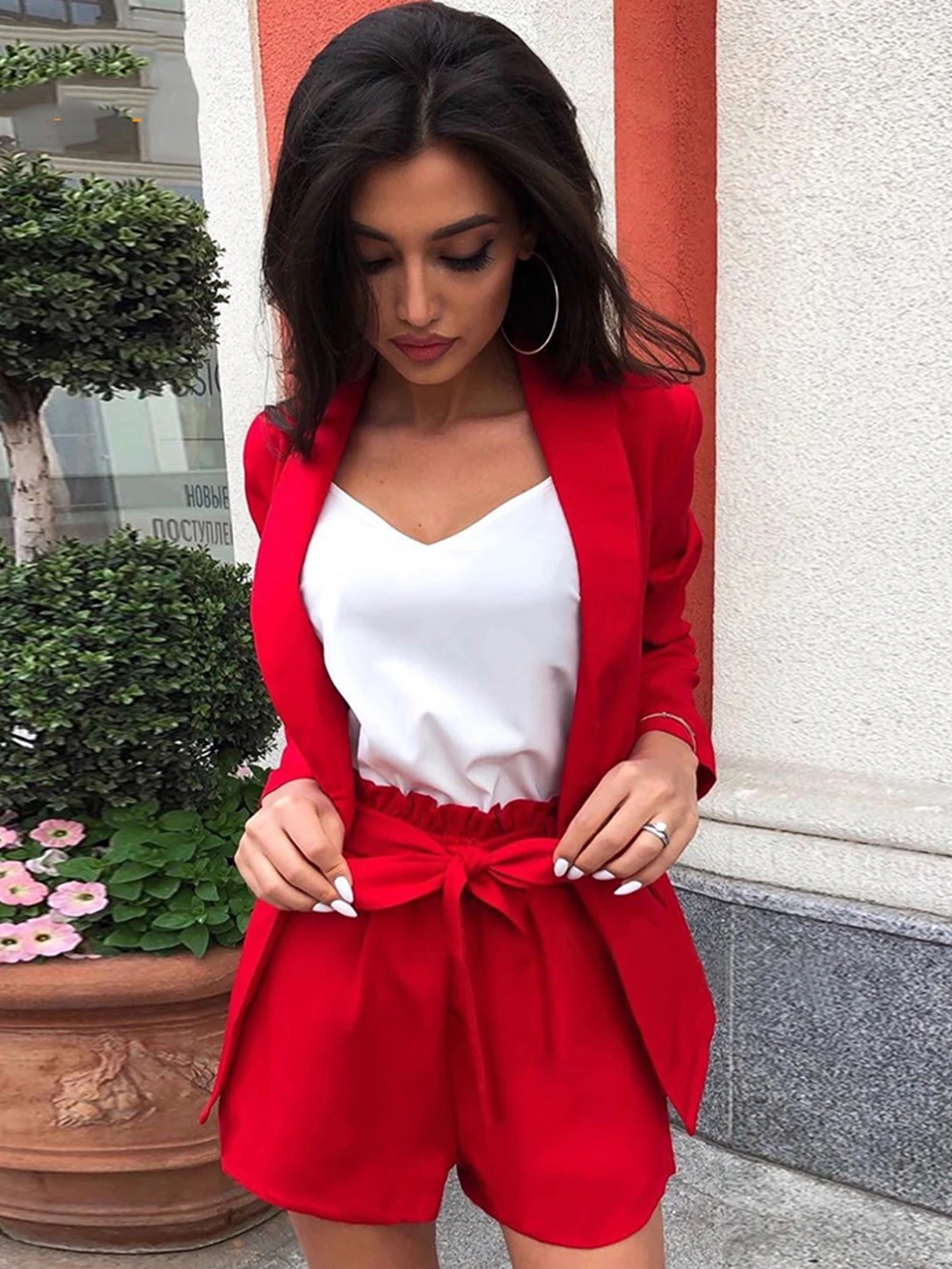 Новинка Осень 2022 соблазнительный женский костюм красного и абрикосового цвета