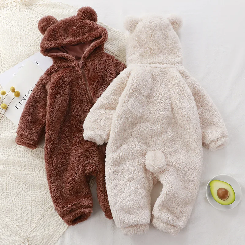 0-3Y Winter Warm Fleece Baby Long Sleeve Romper Animal Overall Baby Outwear Jumpsuits Children Pajamas Little Bear Romper