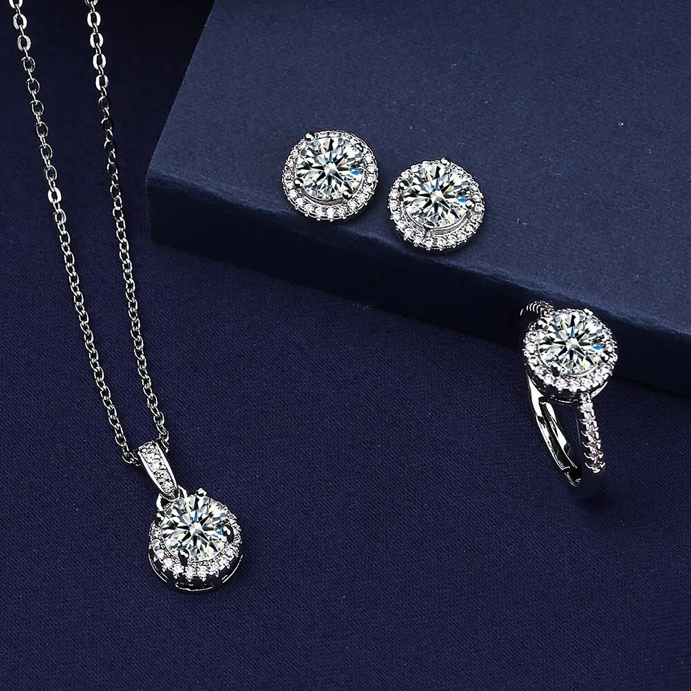 

2022 Solitaire Diamond Jewelry set 925 Sterling Silver Party Wedding Rings Earrings Necklace For Women Men Moissanite Jewelry