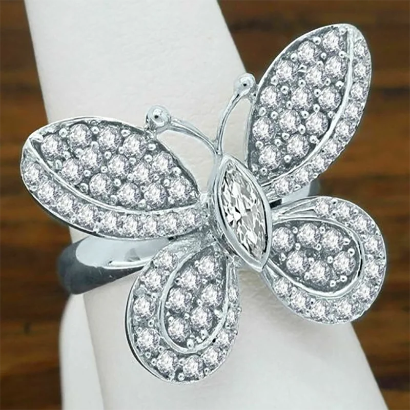 

Milangirl Popular Gold Plated Color Lovely Butterfly Insect Inlaid Crystal Zircon Rhinestone Metal Ring for Women Party Jewelry