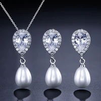 fashion exquisite water drop zircon pendant necklaces earrings set for women romantic pearl wedding jewelry sets engagement gift
