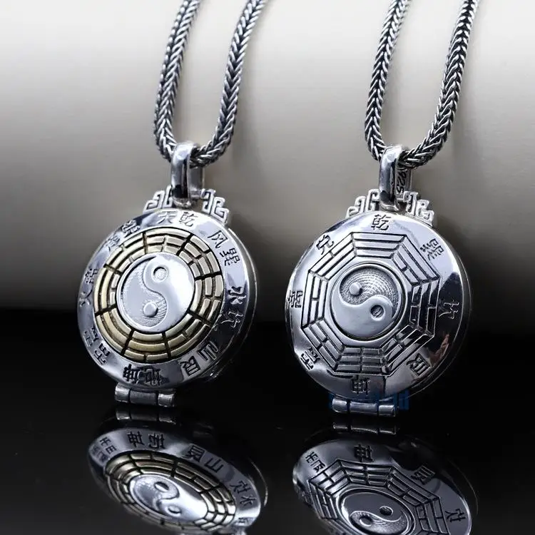 

Men women s925 pure silver Taoism rotation pendant Thai silver necklace gift mesh ancient