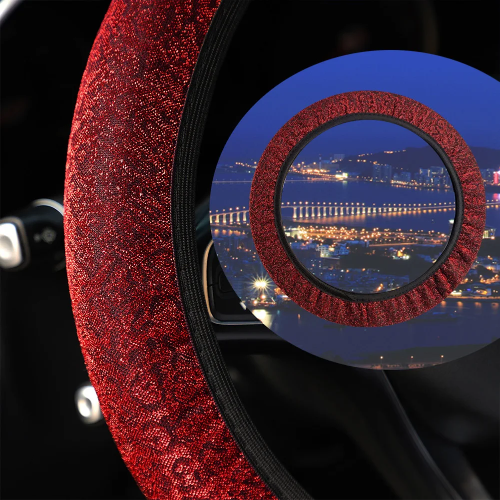 

Soft and Comfortable Lace Print Pattern Car Steering Wheel Cover Universal Fit 37 38 CM Wear Resistant Leather