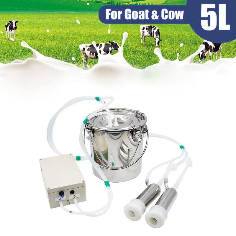 

5L 220V Electric Cow Breast Pump Goat Sheep Milking Machine Vacuum Pump Milker Double Head Machines with Stainless Steel Bucket