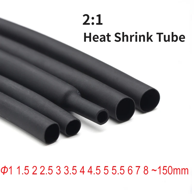 

1 Meter Diameter 1~150mm Black Heat Shrink Tube 2:1 Polyolefin Shrinkable Thermal Cable Sleeve Insulated Wire Protector
