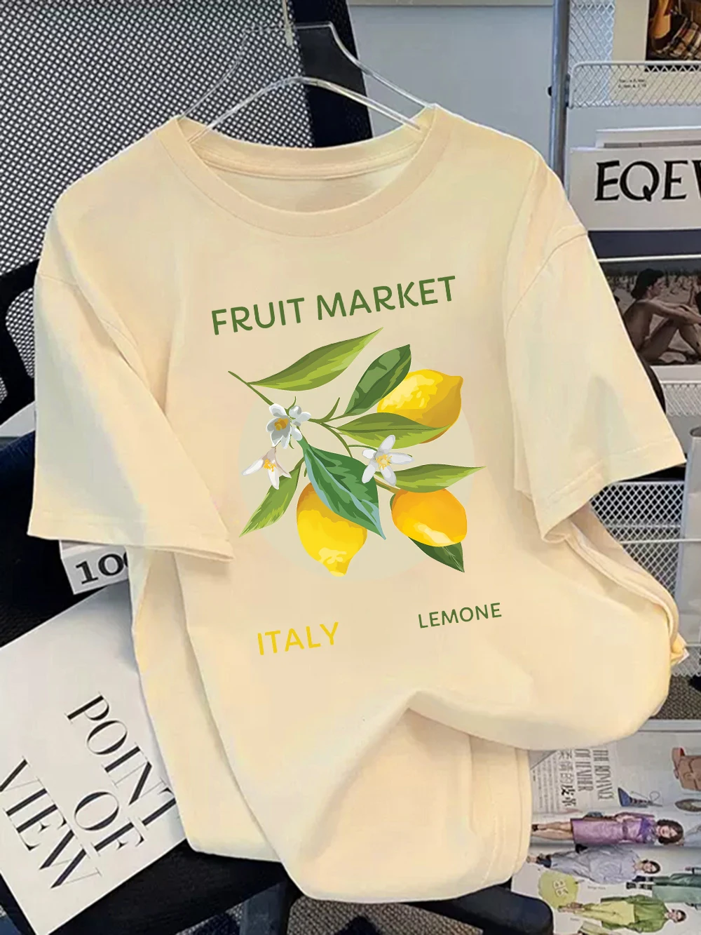 Фото 100% Cotton Womens T-Shirts Summer Fruit Italy Lemone Printing T Shirt Comfortable Soft O-Neck Tops All-Match Womans Clothes №1