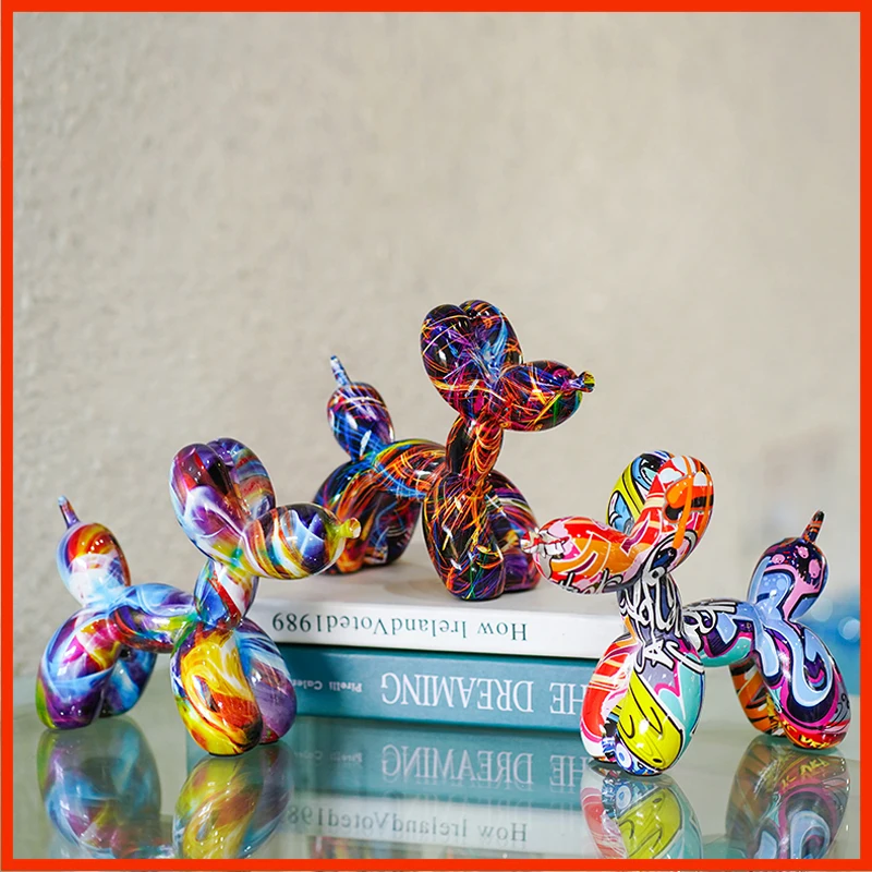 

17cm Classic Dazzling Graffiti Balloon Dog Desktop Ornaments European-style Creative Family Bedroom Home Decorations