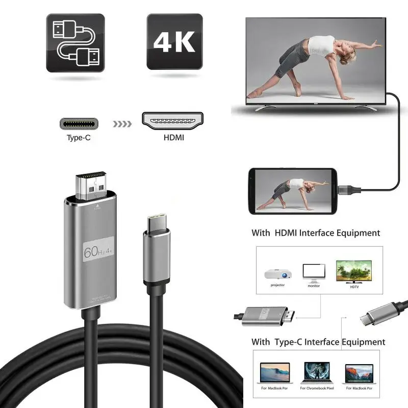 

Преобразователь для телевизора с HDMI-совместимым кабелем 4k Hd, высококачественный кабель с Usb C на HDMI-совместимый кабель типа C