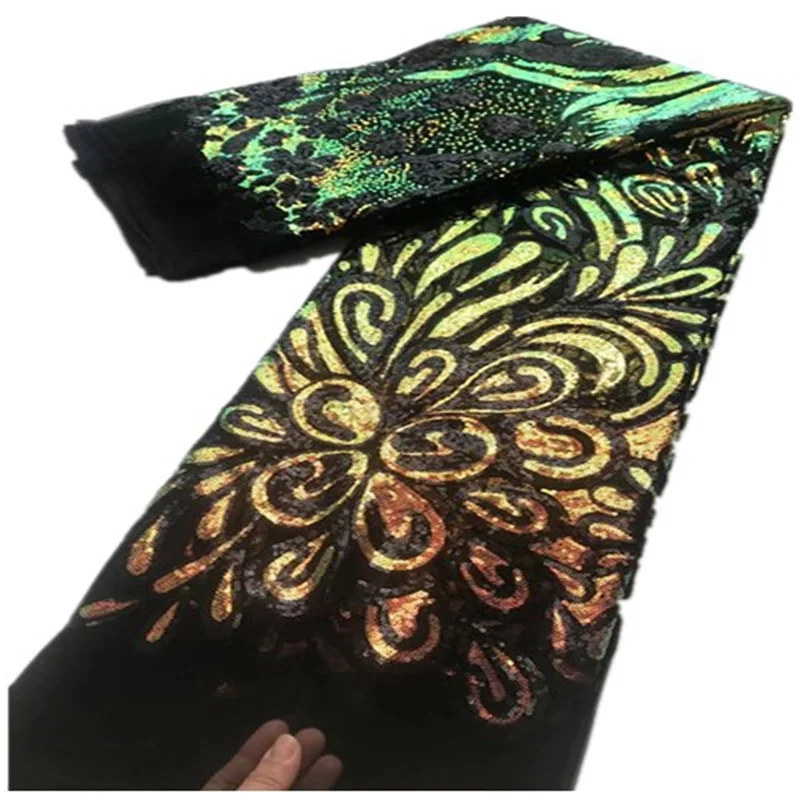 

Женская кружевная ткань с блестками, 5 ярдов, зеленая нигерийская французская Тюлевая кружевная ткань для свадебного платья, FL125