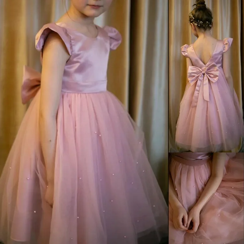 Фатиновое платье с открытой спиной и цветочным принтом для девочек