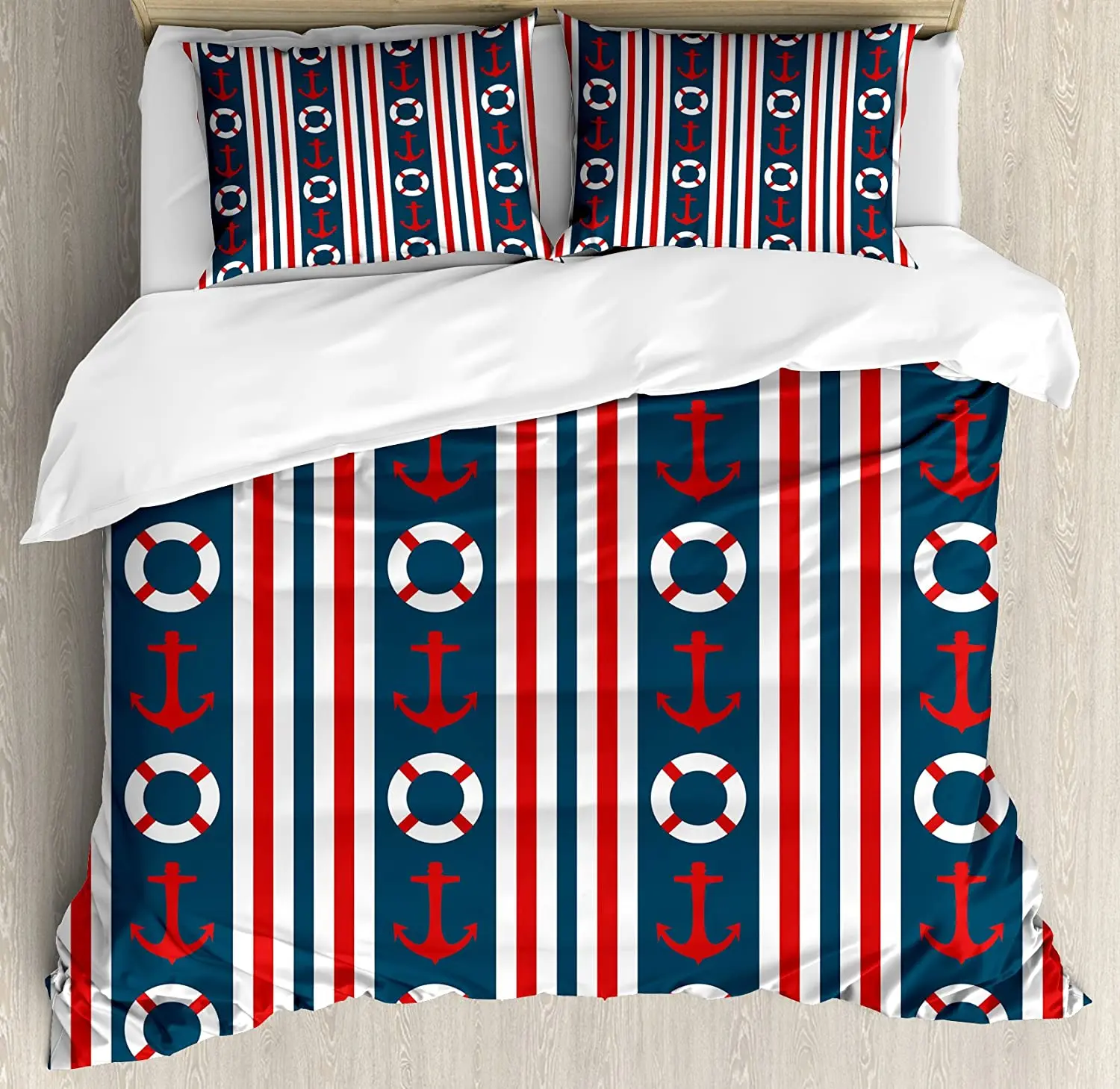 

Nautical Bedding Set For Bedroom Bed Home Vertical Borders Stripes Maritime Theme Steerin Duvet Cover Quilt Cover And Pillowcase