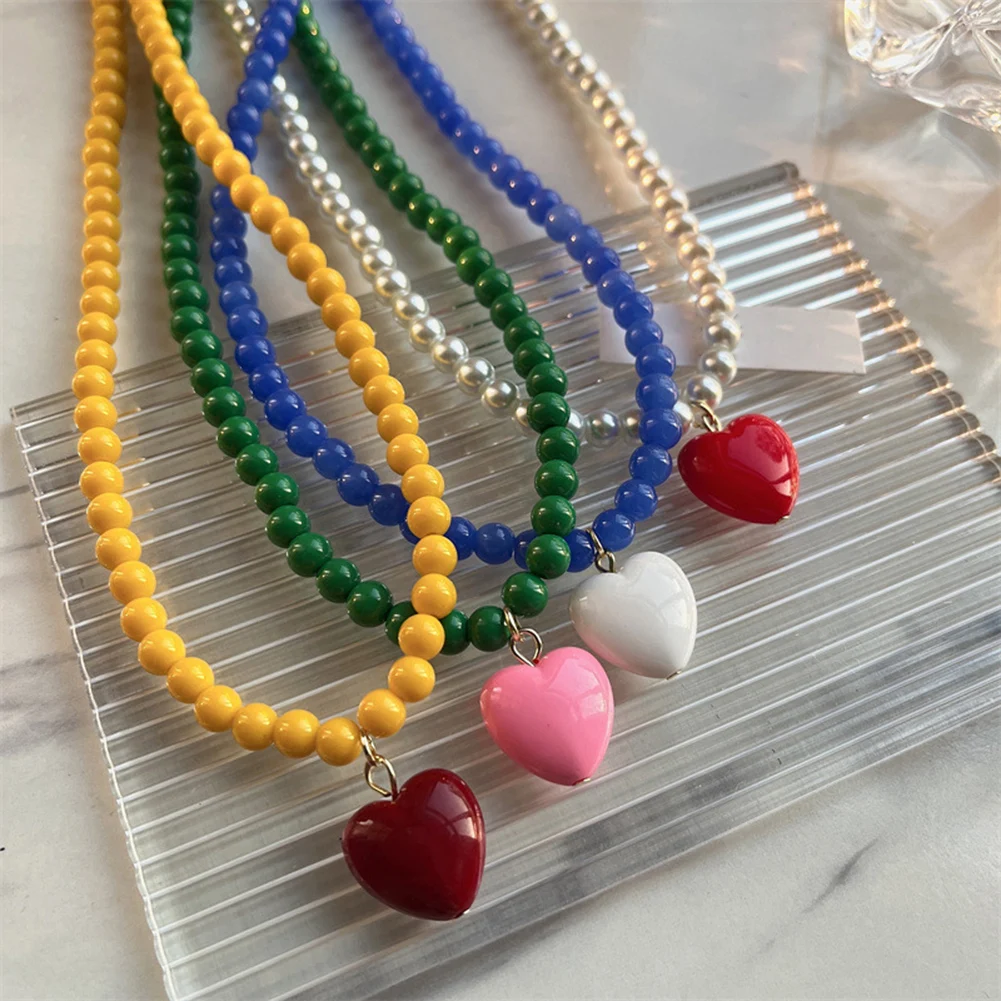 

Colorful Fashion Cute Pearl Choker Women Collars Love Heart Pendant Necklace Fashion Female Jewelry Accessories