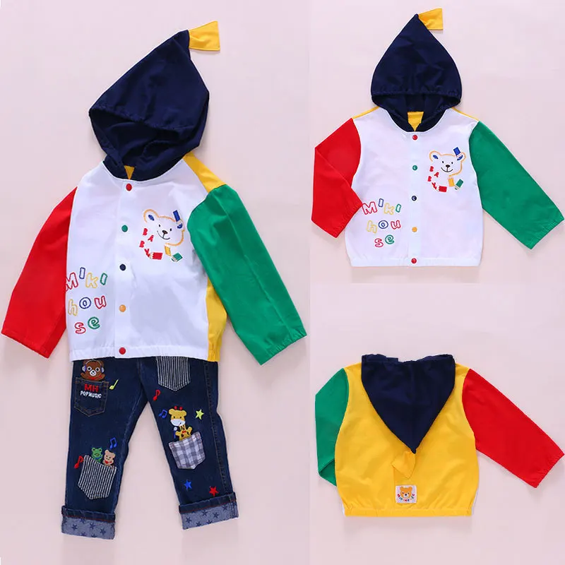 

Детская куртка, одежда для мальчиков, шапка волшебника, осень 2021, тонкий однобортный хлопковый топ с длинными рукавами и вышивкой в виде медведя