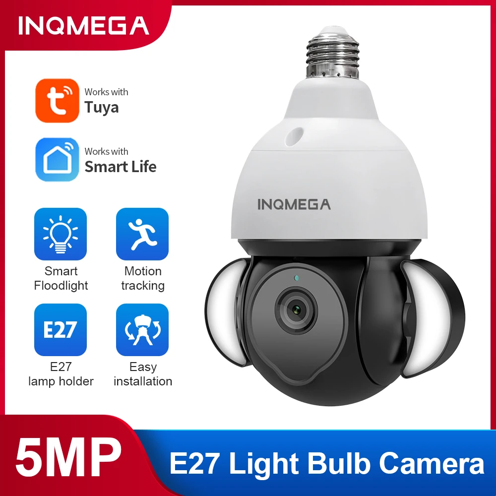 INQMEGA Tuya лампа камера Wifi 5MP HD PTZ с полным светильник ночного видения двусторонний