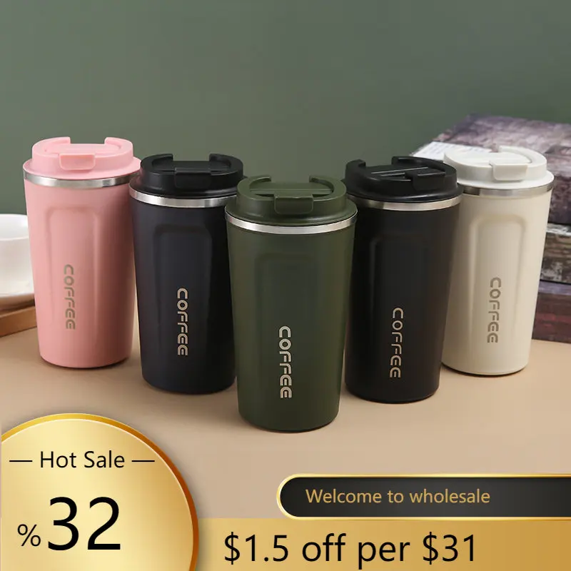 1PCS 380ML Stainless Steel Coffee Mug Leak-Proof Thermos Travel Thermal Vacuum Flask Insulated Cup Milk Tea Water Bottle