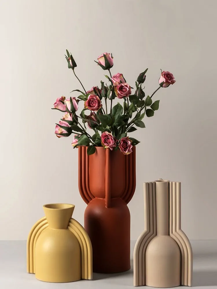 

Керамическая Цветочная ваза в скандинавском стиле, креативная, простая, для гостиной, роскошная, с геометрическим рисунком растений, современная, ваза для украшения интерьера, гламур, для офиса