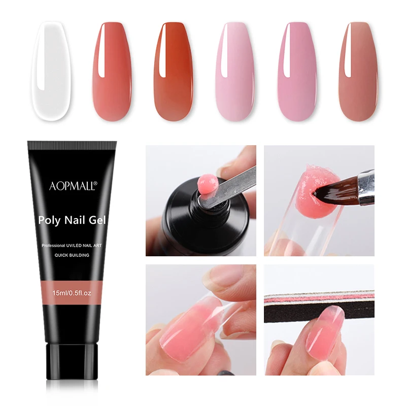 

Набор акриловых гелей для наращивания ногтей AOPMALL UV/светодиодный, 6 цветов, Полупостоянный кристаллический гель для наращивания ногтей, 15 мл
