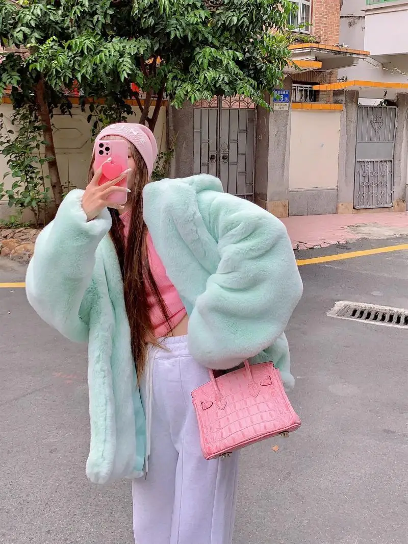 Женская зимняя толстовка с капюшоном из искусственного кроличьего меха