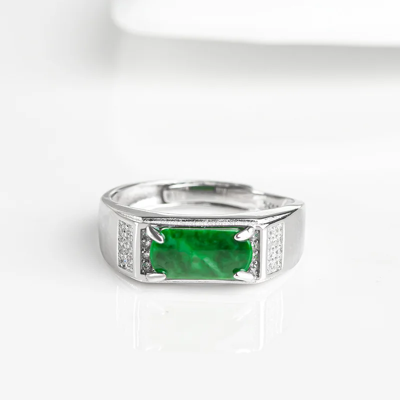 

Burmese Jade Rings Designer Emerald Charms 925 Silver Gift Women Adjustable Charm Carved Natural Jadeite Jewelry Green Fashion