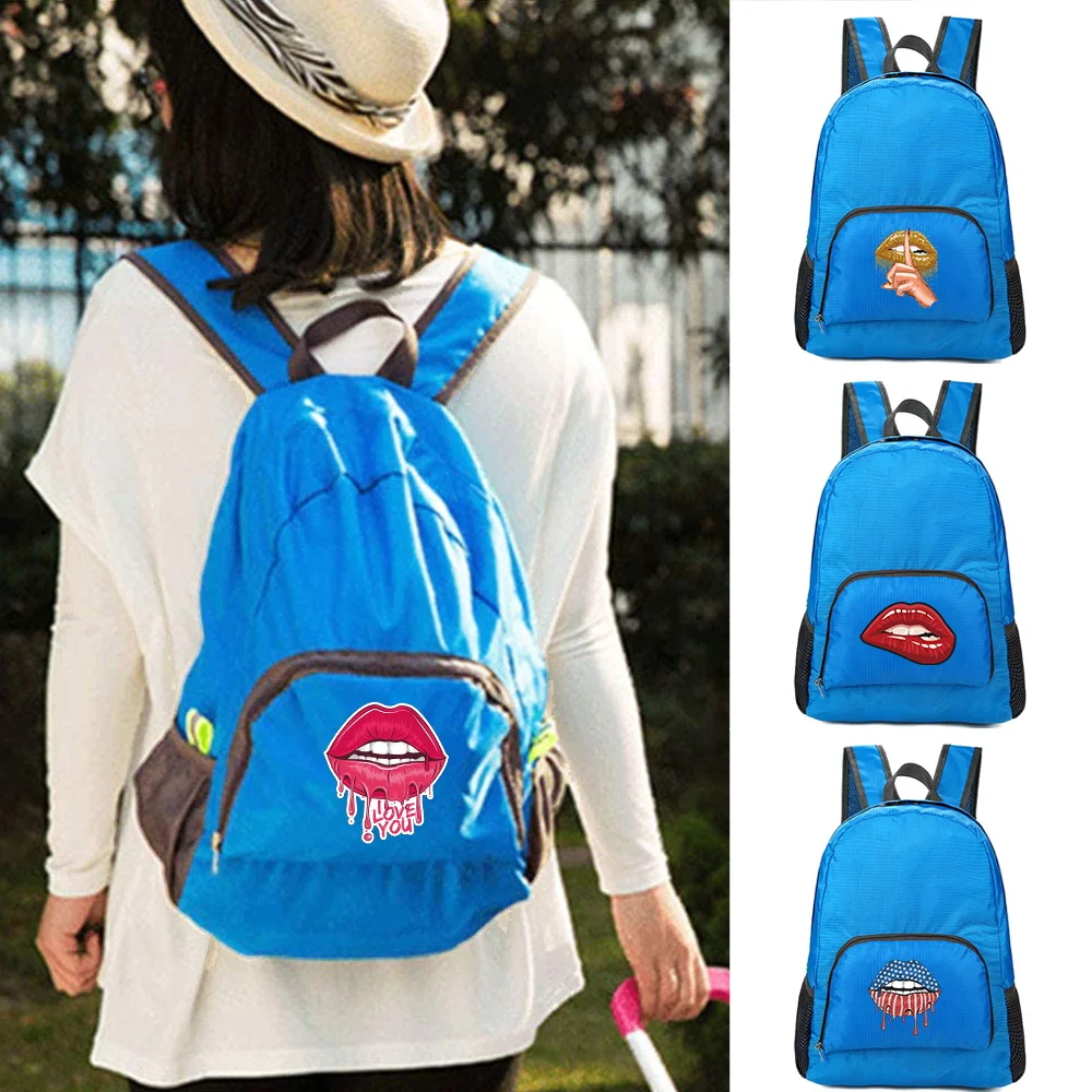 

Foldable Backpack Portable Ultralight Women Travel Daypack Men Mountaineering Hiking Sports Pack Mouth Print Zipper Backpacks