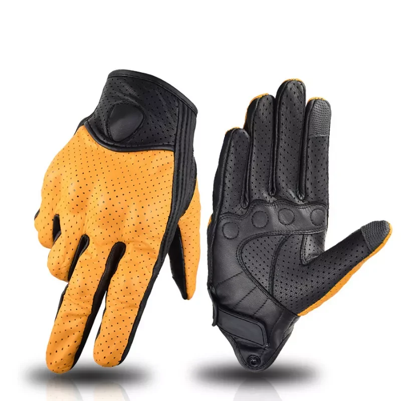 

NEW2023 Summer Motorcycle Gloves Leather Yellow Motocross Glove Men Women Retro Biker Cycling Motorcyclist Protection Goatskin