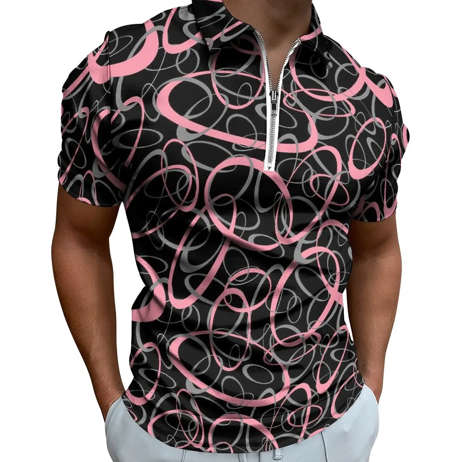 

Рубашка-поло в ретро стиле с петлями, розовая, серая, черная Повседневная рубашка, летние модные мужские футболки с коротким рукавом и отложным воротником на заказ