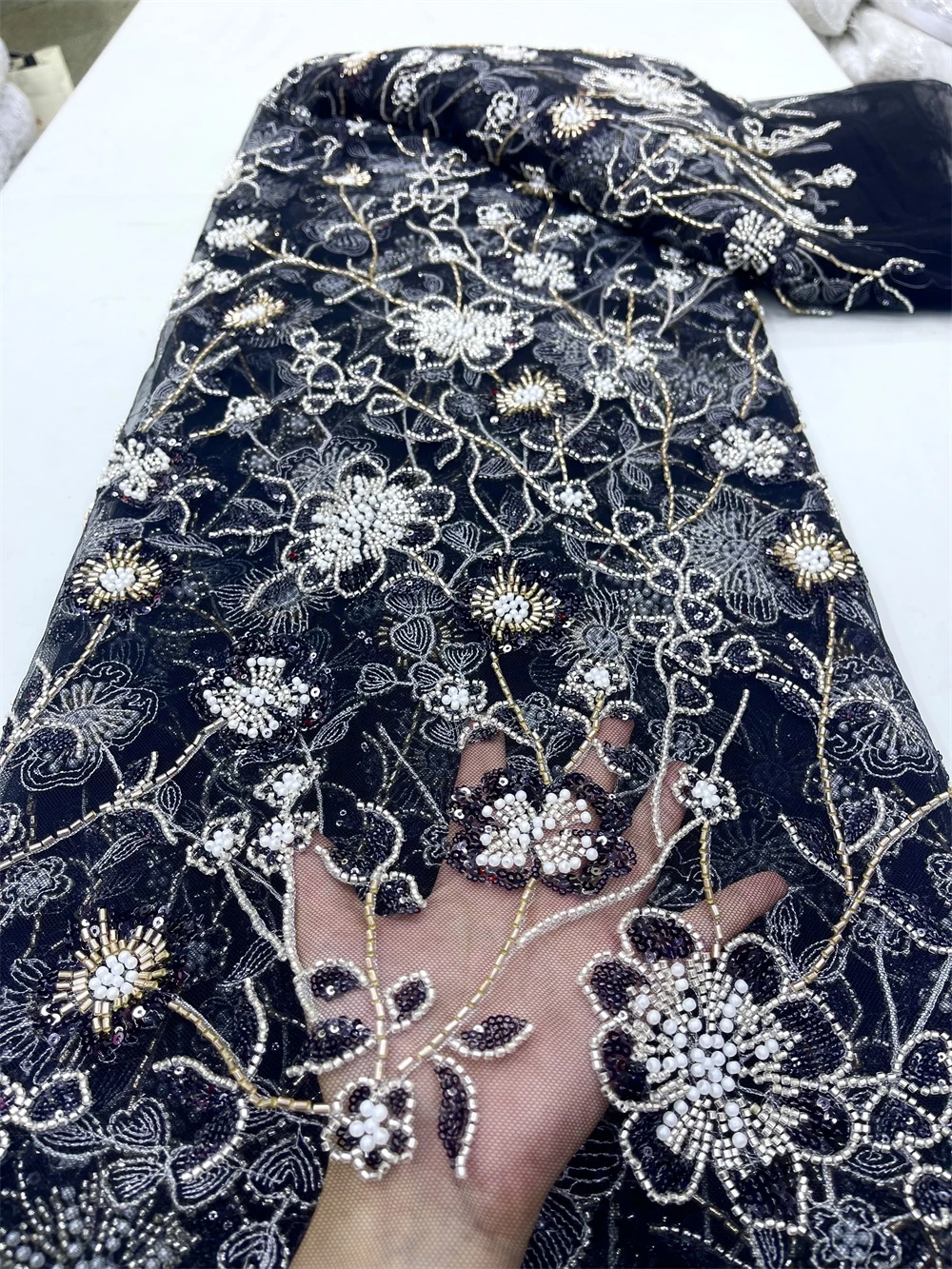 Тюлевая кружевная ткань с нигерийской вышивкой и блестками сетчатая для шитья