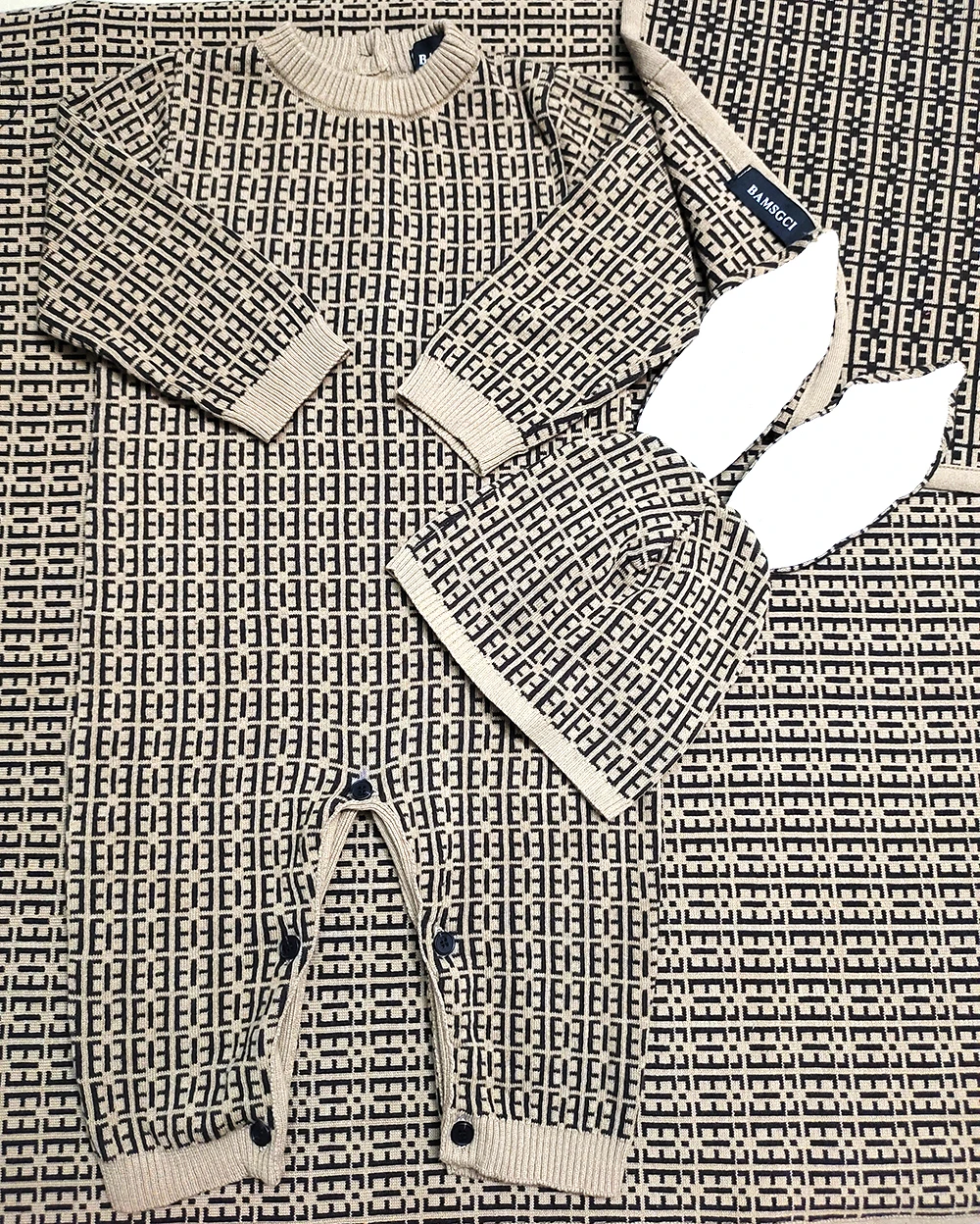 

New winter fashion Letter style newborn baby clothes warm knit sweater Long sleeve toddler Baby boy girls Romper and hat sets