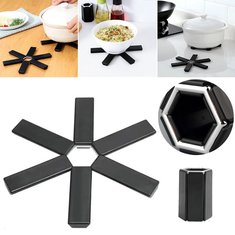 

Creative Black Foldable Non-slip Heat Resistant Placemat Trivet Pan Pad Pot Holder Mat Coaster Cushion Kitchen Accessories 1pcs