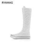 Ryamag 2022 новые женские парусиновые ботинки длинные ботинки на шнуровке обувь на плоской подошве Повседневные Удобные ботинки на шнуровке и молнии