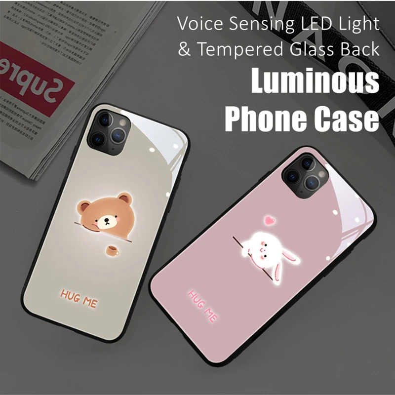 

Couples Hug Me LED Light Glowing Luminous Tempered Glass Phone Case for Samsung S21 S22 S23 Note 10 20 A14 A53 A73 Plus Ultra