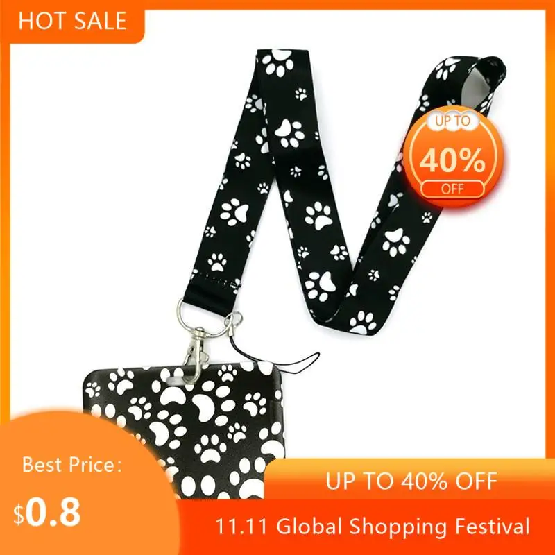 

Black Dogs Paws Fashion Lanyard ID Badge Holder Bus Pass Case Cover Slip Bank Credit Card Holder Strap Card Holder