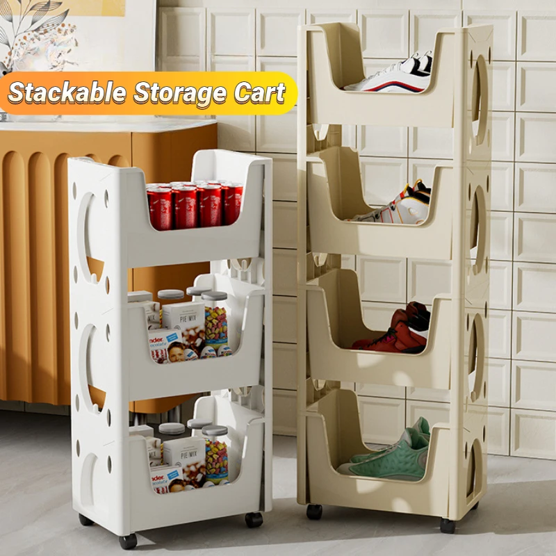

4 Tier Wide Storage Cart Mobile Shelving Unit Organizer Slide Out Rolling Utility Cart Tower Rack for Kitchen Bathroom Laundry