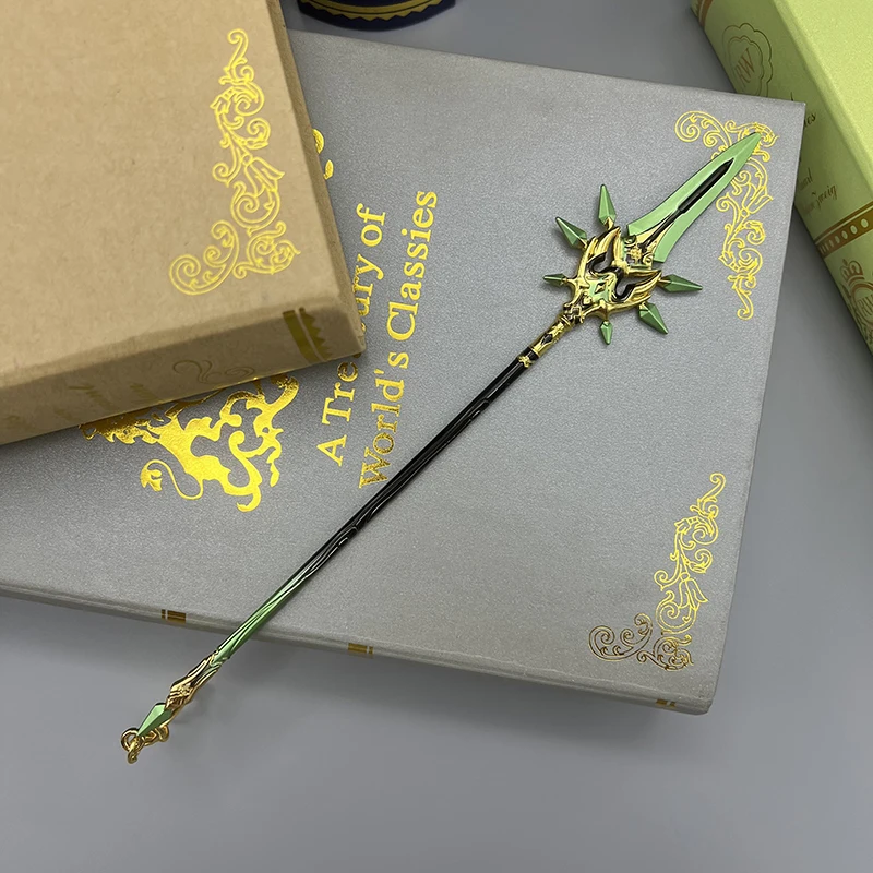 

22cm Primordial Jade Winged-Spear Xiao Genshin Impact Chinese Mobile Phone Game Peripheral Metal Weapon Model Home Ornament Toys