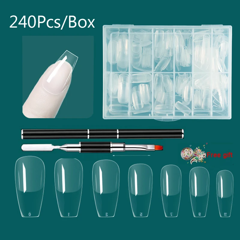 

240Pcs Fake Nails Gel X Capsule Full Cover Tips Coffin French Clear Fake Nails Short Nail Tips For Nail Salon False Nail