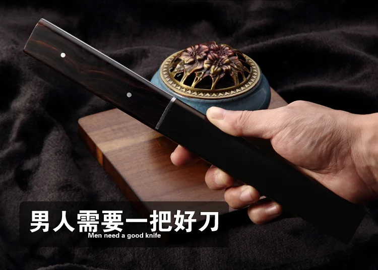 Японский уличный стальной прямой нож D2 из черного дерева семейный для кемпинга