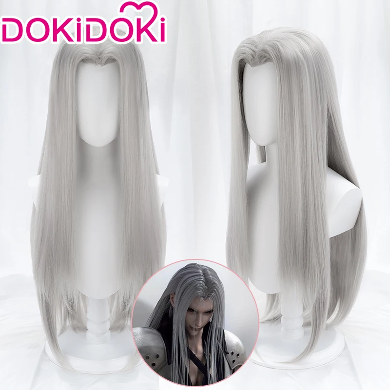 

В наличии, парик Sephiroth, игра финальная фантазия VII DokiDoki, косплей для мужчин, Серебряные длинные волосы FF, косплей Sephiroth Heat Res. standalont