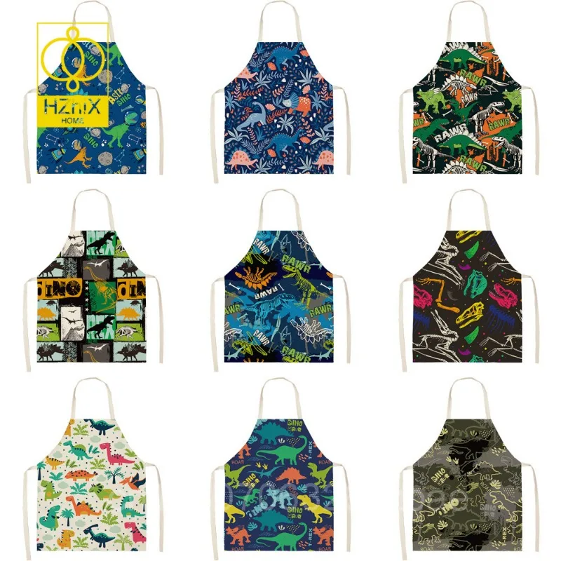 

Cartoon Dinosaur Cute Apron for Children Kitchen Cooking Linen Soft Fabric Adults Children Bib Apron Cooking Accessories Aprons
