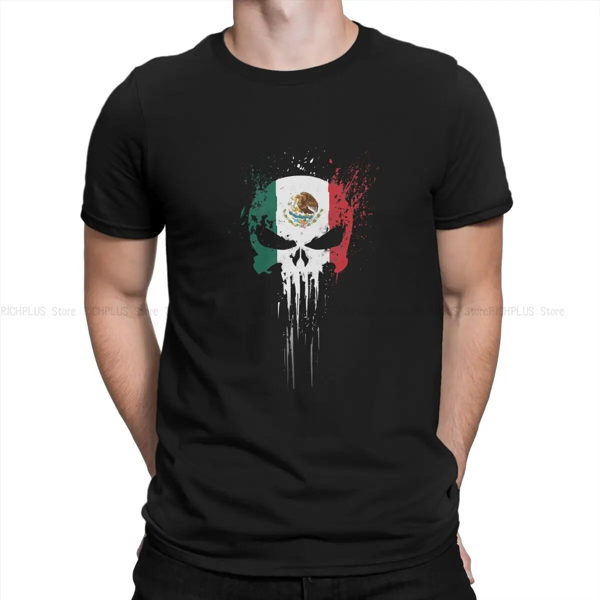 

Mexico Skull Creative TShirt for Men Skull with Mexico Flag Round Neck T Shirt Distinctive Birthday Gifts Tops