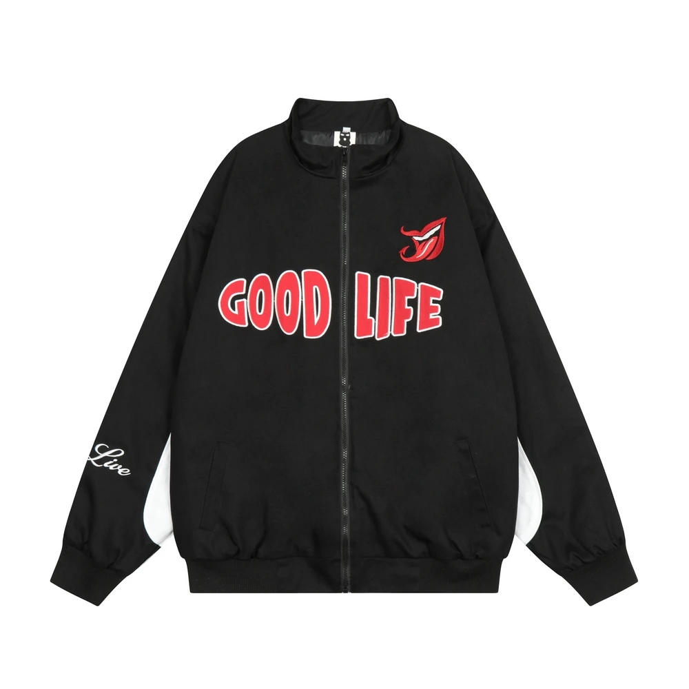 Куртка мужская стеганая составного кроя пилот с вышивкой и надписью дьявола