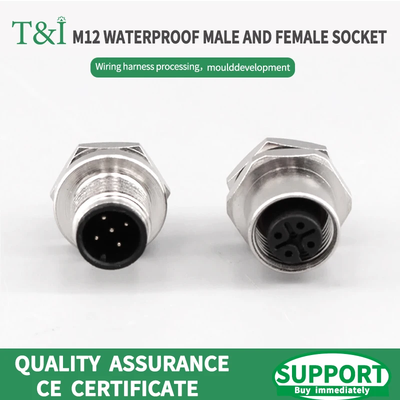 

5/10/100PCS M12 Male&Female Socket 3 4 5 6 8 17 Pins Install Front/rear Panel IP67/68 Waterproof Connectors With Shielding Layer