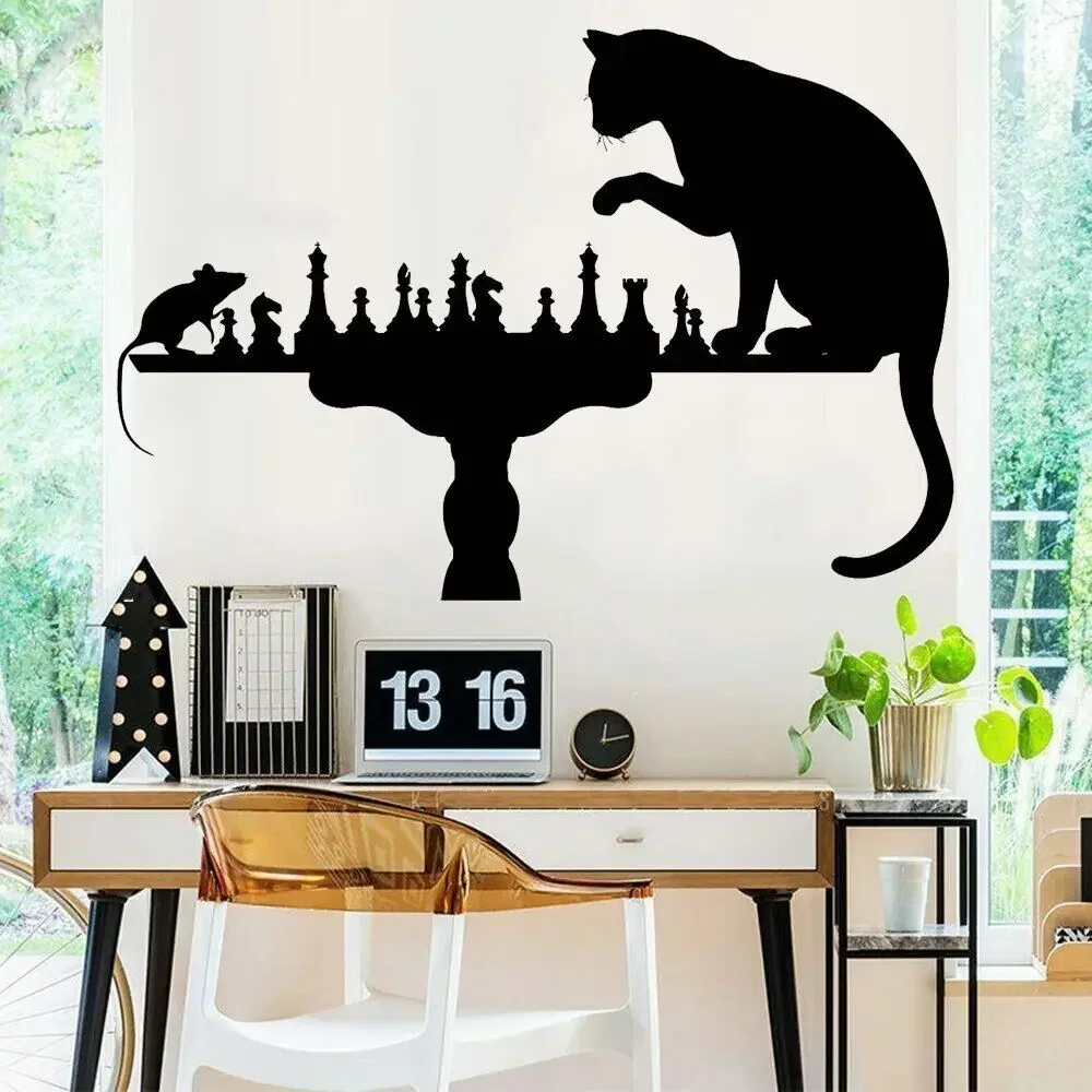 Виниловая наклейка на стену забавные шахматные кошки мыши художественные