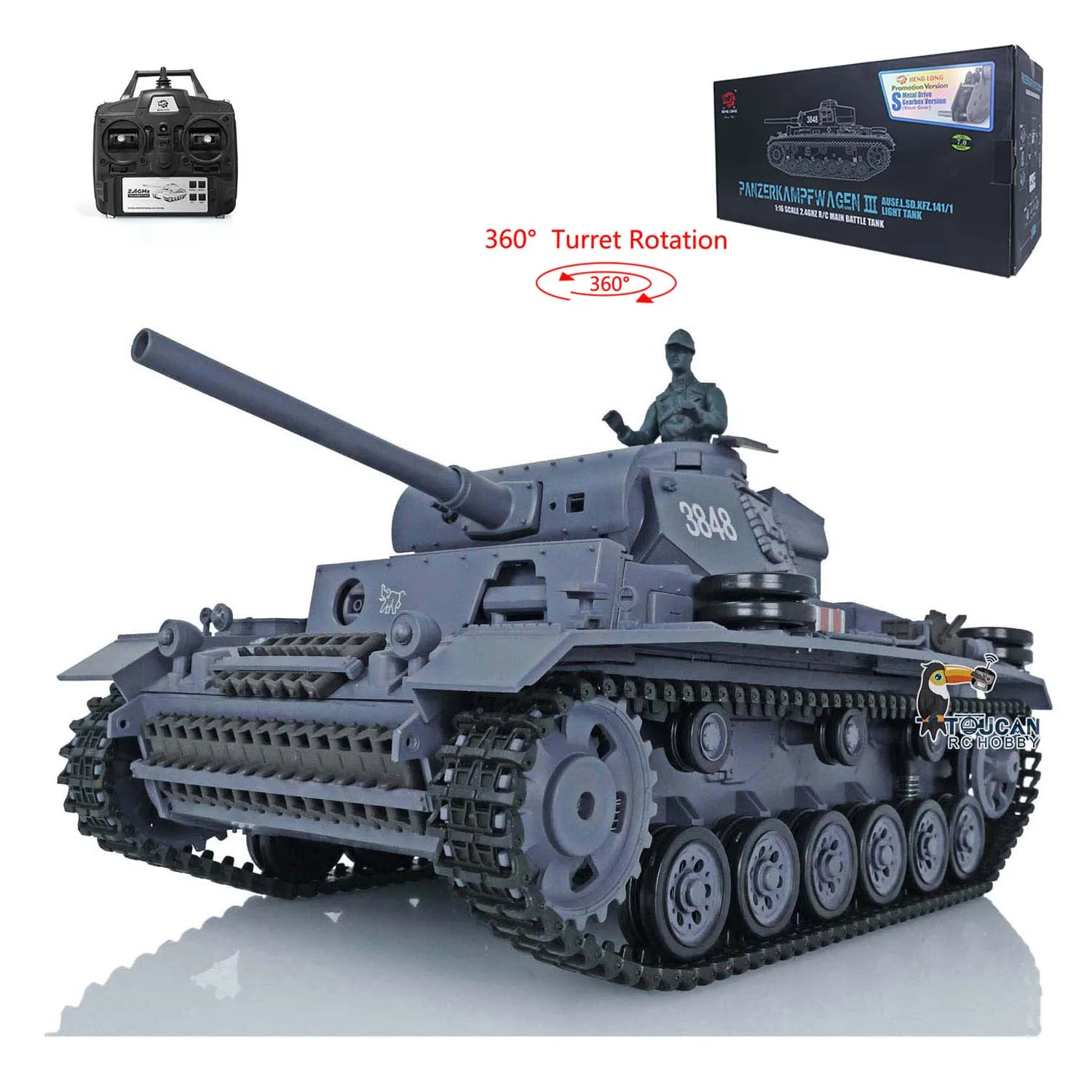 

HENG LONG 1/16 2.4G 7.0 Plastic German Panzer III L RTR Radio Control Model Army RC Tank 3848 360° Turret BB Pellet TH17340-SMT7