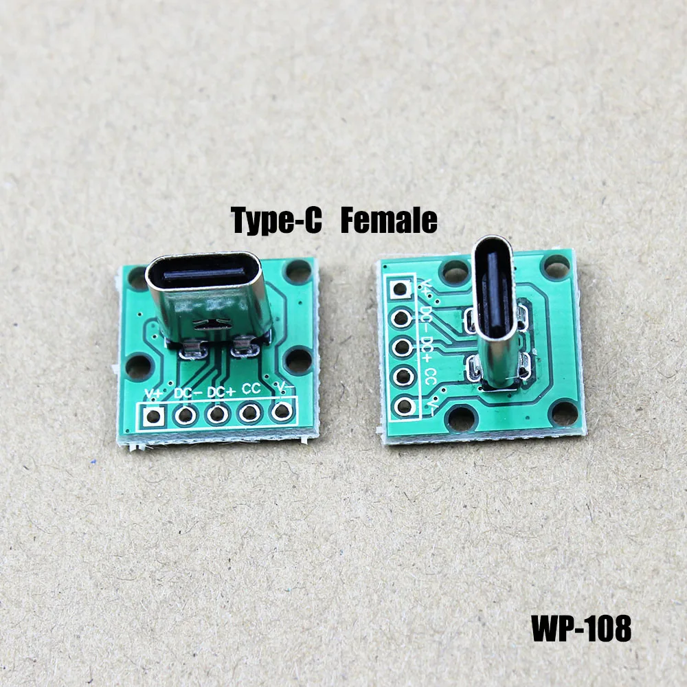 

1pcs Test board Vertical DIP Type C USB Female Connector Interface 2.54mm PCB Converter Adapter Breakout Board Flat port WP-108