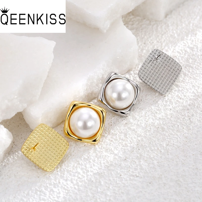 

QEENKISS EG7678 Fine Jewelry Wholesale Fashion Woman Girl Party Birthday Wedding Christmas Gift Square Shell Pearl Stud Earrings