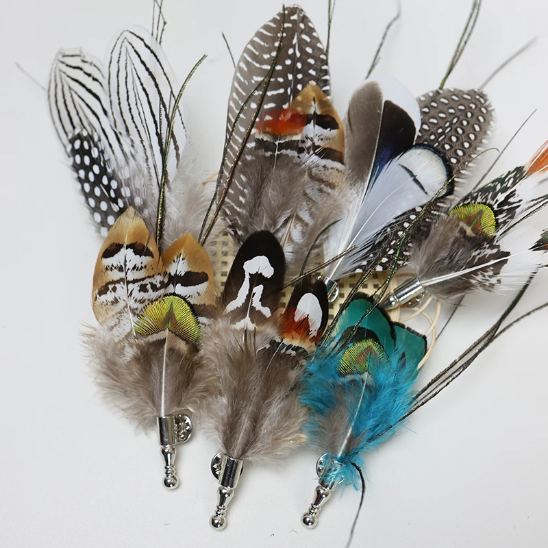 Красочные Изготовленные На Заказ броши в виде перьев фазана петуха перья модная