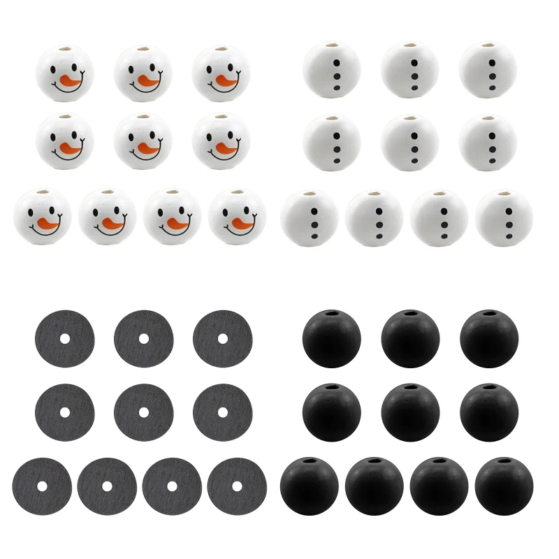 

Christmas Wooden Beads Snowman Face/Stomach/Spacer/Cap Parts Round Beads DIY