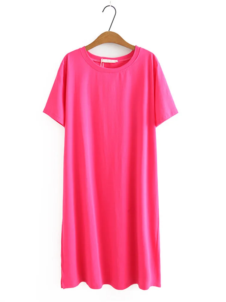 

Plus Size Clothes For Women Summer Round Neck Dress Short Sleeve Loose Knee Length Plus Size Stretch Straight Skirt Of Thin Knit